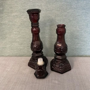 1876 Avon Cape Cod Collection Candlesticks Patchwork Cologne Empty Set Vintage - Picture 1 of 13