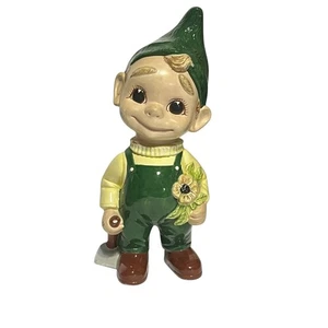 Vintage Keramik schelmisch gruselig hinterhältig Wichtel Figur grüner Hut Schaufel Halloween - Bild 1 von 21