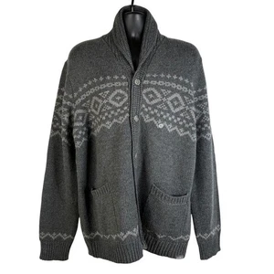 Eddie Bauer Men's Shawl Collar Fair Isle Cardigan Sweater XL Gray Wool Blend NWT - Picture 1 of 16
