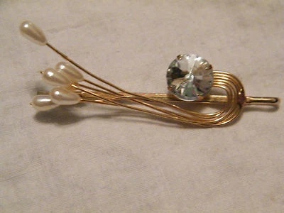 Hermoso alfiler de pelo diamantes de imitación transparentes perlas tono dorado WOW Foto 1 de 2