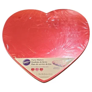 Wilton Red Pink Heart Party Platters 3-Ct 12"x12" Valentine’s Day Serving Trays - Picture 1 of 4
