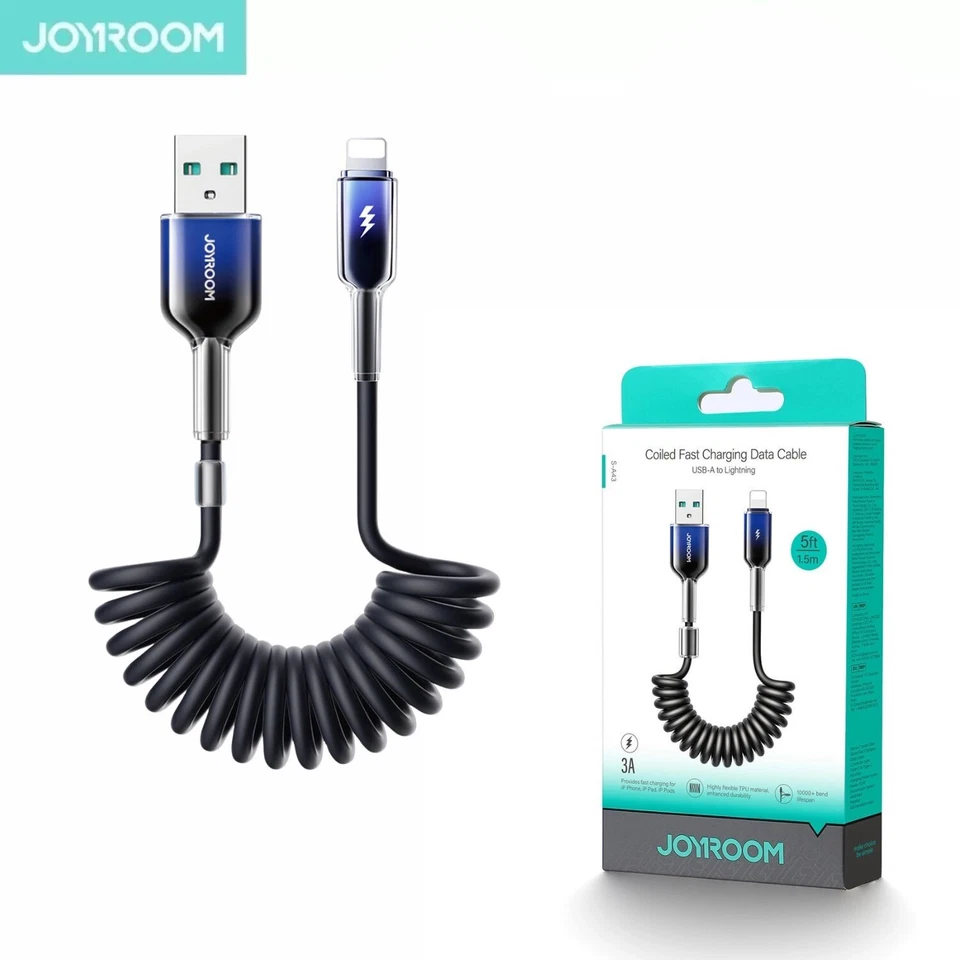 Joyroom S-A43 Crystal-Clear Serie 3A USB-A – für iPhone Spiralkabel 1,5 m - Bild 1 von 4
