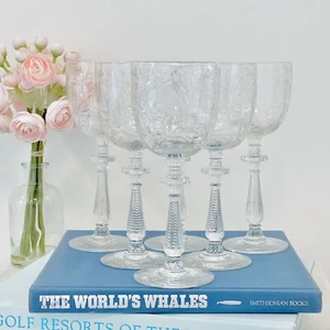 Rock Sharpe Libbey Crystal Paisley Water Wine Goblets Glasses Set 6 1930’s Vtg - Picture 1 of 13