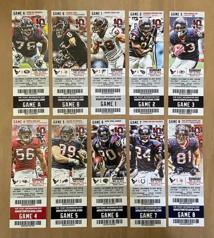 SCHAAB 500 YDS / RODGERS 6 TDs - 2012 NFL HOUSTON TEXANS FULL FOOTBALL TICKETS Cover