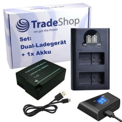 TRADE-SHOP Set: Dual LADEGERÄT USB-C + AKKU 1250mAh für Panasonic Lumix DMC-FZ200 FZ1000