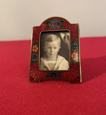 Miniature Enamel Guilloche Red Czech Frame Easel Back 1920s - Image 1 of 4