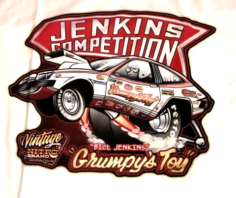 SALE! Bill "GRUMPY" Jenkins Chevy WHEELIE Caricature PRO STOCK White 4XL T-Shirt Cover