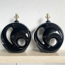 Postmodern Black Gloss Sculpted Swirl Ceramic Sculpted Table Lamps