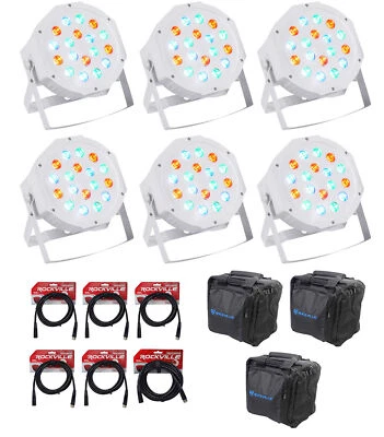 (6) Rockville RockPAR50 White DMX LED RGB PAR Wash Lights+(6) Cables+Carry Bags - Image 1 of 4
