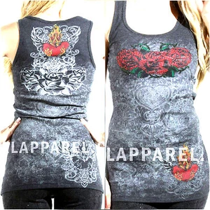 Vocal Tank Top Size S M L Fairy Heart Tribal Rose Crystal Rhinestone Women Shirt - Picture 1 of 4