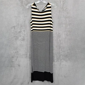 Loft Tank Maxikleid M schwarz weiß gold gestreift Twist Rücken Schlitz Saum Etuikleid Freizeit - Bild 1 von 12