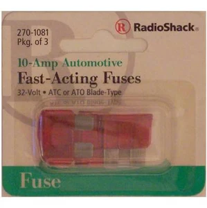 RadioShack Fast-Acting 10-Amp 32-Volt ATC ATO Automotive Blade Fuses 10A 3/PK - Picture 1 of 1