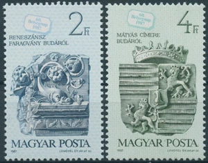 Hungary Stamps 1987 MNH 60th Stamp Day Carvings Buda Castle Architecture 2v Set - Picture 1 of 1