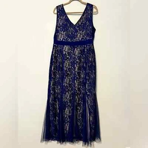 Candalite Petite women's size PXL navy blue maxi floral lined dress sleeveless - Picture 1 of 9