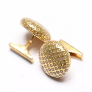 92.5 Sterling Silver Golf Bowl Gray Enamel Round Gold Monogram Gift Cufflink - Picture 1 of 5