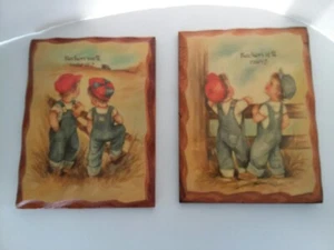 Cute Vintage Coby Little Boy Farmer Plaques Gently Used - Picture 1 of 6