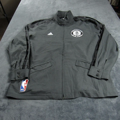 Brooklyn Nets Jacket Mens Extra Large Gray Full Zip NBA Basketball Adidas Cover