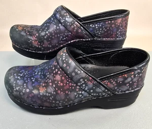 Dansko Professional Clog Womens 37 Leather Multicolor Polka Dot Dewdrop Purple - Picture 1 of 11