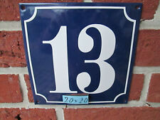 Hausnummer Groß Emaille Nr. 13 weiße Zahl blauem Hintergrund 20cm x 20cm