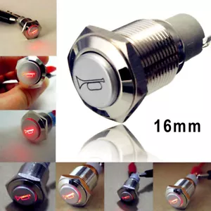 Car LED Lighted Push Button Switch 16mm Momentary Horn Boat Bell Horn DC 12V Red - Picture 1 of 12