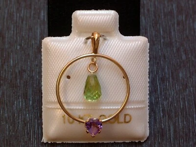 Peridot & Amethyst Anhänger - 10 Kt. Gold - 417 -  Briolett & Herz Schliff - TOP - Bild 1 von 4