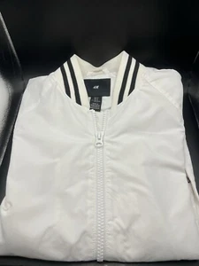 H&M Men's White bomber jacket w/Black traditional stripe- size Medium NEVER WORN - Picture 1 of 4