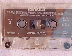 Billy Ray Cyrus Cassette Tape Some Gave All Country 1992 Tested Vintage - Imagen 1 de 3
