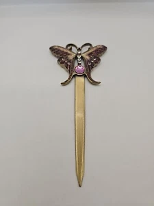 Abridor de letras mariposa esmaltado de latón único vintage con piedras rosas y blancas - Imagen 1 de 13