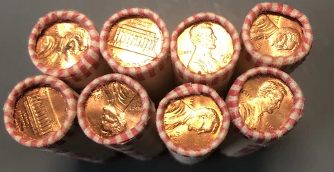 (8) 1983-D OBW Memorial Cent Rolls BRILLIANT UNCIRCULATED. Unopened Cover