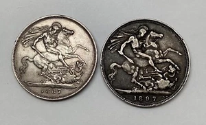 1887 & 1897 Great Britain Silver Crowns - Picture 1 of 10