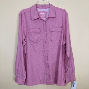 Cabela's Button Down Shirt Womens XL New Hot Pink Gingham upf 30 Vented - Picture 1 of 9