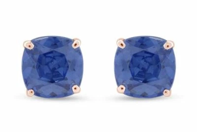 Aretes solitarios de zafiro azul simulado corte cojín oro rosa macizo de 10K Foto 1 de 4