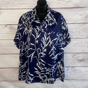 Vintage Made in Hawaii for Andrade Honolulu Mens Hawaiian Shirt L Blue White B15 - Picture 1 of 7