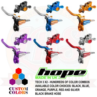 Hope Tech 3 X2 Frenos Delanteros y Traseros Negro/Manguera Trenzada - COLORES PERSONALIZADOS - Nuevo Foto 1 de 2