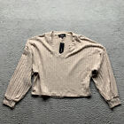 Lulus Cropped Sweater Top Womens Xs Beige Pullover Long Sleeves Balloon Sleeve