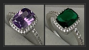 Eleganter Damenring in Silber-Color mit Amethyst oder Smaragd und Zirkonia Stein - Bild 1 von 12
