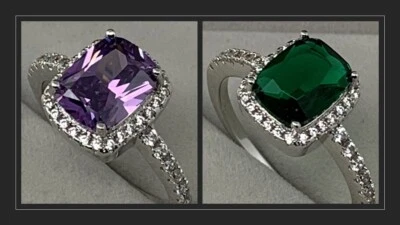 Eleganter Damenring in Silber-Color mit Amethyst oder Smaragd und Zirkonia Stein - Bild 1 von 4