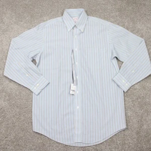 Camicia elegante Brooks Brothers 346 nuova con etichetta uomo 14 1/2 -2/3 blu/bianco cotone non ferroso - Foto 1 di 13