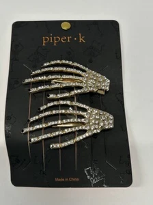 Piper K Sparkle Rhinestone Skeleton Hands Halloween Hair Clips NEW! - Picture 1 of 5