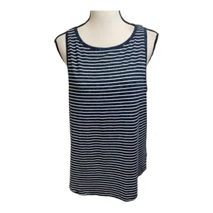 Nicole miller women tank top round neckline. Striped blue white size X-Large. - Picture 1 of 10