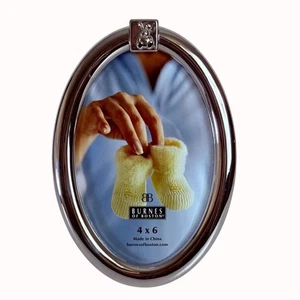 Burnes Of Boston Picture Frame Oval Sleek Silver Plated Photo 4" X 6" Bunny Baby - Picture 1 of 14