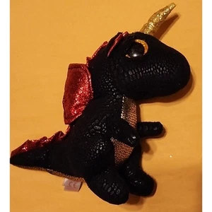 TY Beanie Boo Grindal Black Red Winged Gold Horn Dragon Plush Pet - Picture 1 of 5