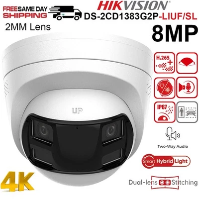 Hikvision 8MP 4K Dual Lens 180° Wide Angle 2-way audio DS-2CD1383G2P-LIUF/SL 2MM - Image 1 of 4