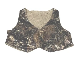 Damen Wendeweste Satin Braun Camouflage Weiß Kunstfell Pailletten - Bild 1 von 10