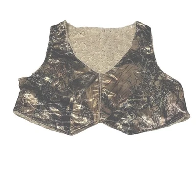 Chaleco reversible para mujer marrón satinado camuflaje blanco imitación piel lentejuelas Foto 1 de 4