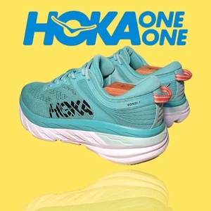 Scarpe da corsa Hoka One One Bondi 7 blu acquerello/guscio d'uovo da donna taglia 9,5 ottime condizioni - Foto 1 di 11