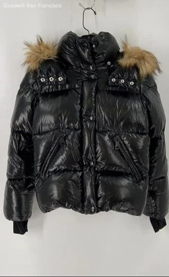 Sam New York Black Elsa Duck Down Full-Zip Hooded Puffer Womens Jacket Size 14 - Image 1 of 4