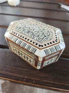 Ägyptische Intarsien Perlmutt Schmuck Schmuck Schatzkiste 4,5" handgefertigt Vintage - Bild 1 von 7