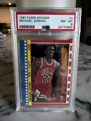 Pegatina Fleer 1987 #2 Michael Jordan graduada PSA 8 Foto 1 de 2