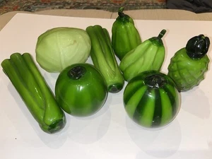 Lot 8 Murano Style Glass Vegetable Melon Celery Lettuce Pineapple Great Green - Picture 1 of 6